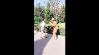 Self Defense against a human statue, and a non-human one