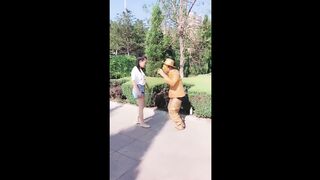 Self Defense against a human statue, and a non-human one