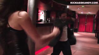 Girl in Leather Beats Guys