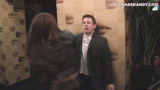 Girl in Leather Beats Guys