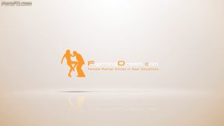 Muscled Taekwondo girl hits man