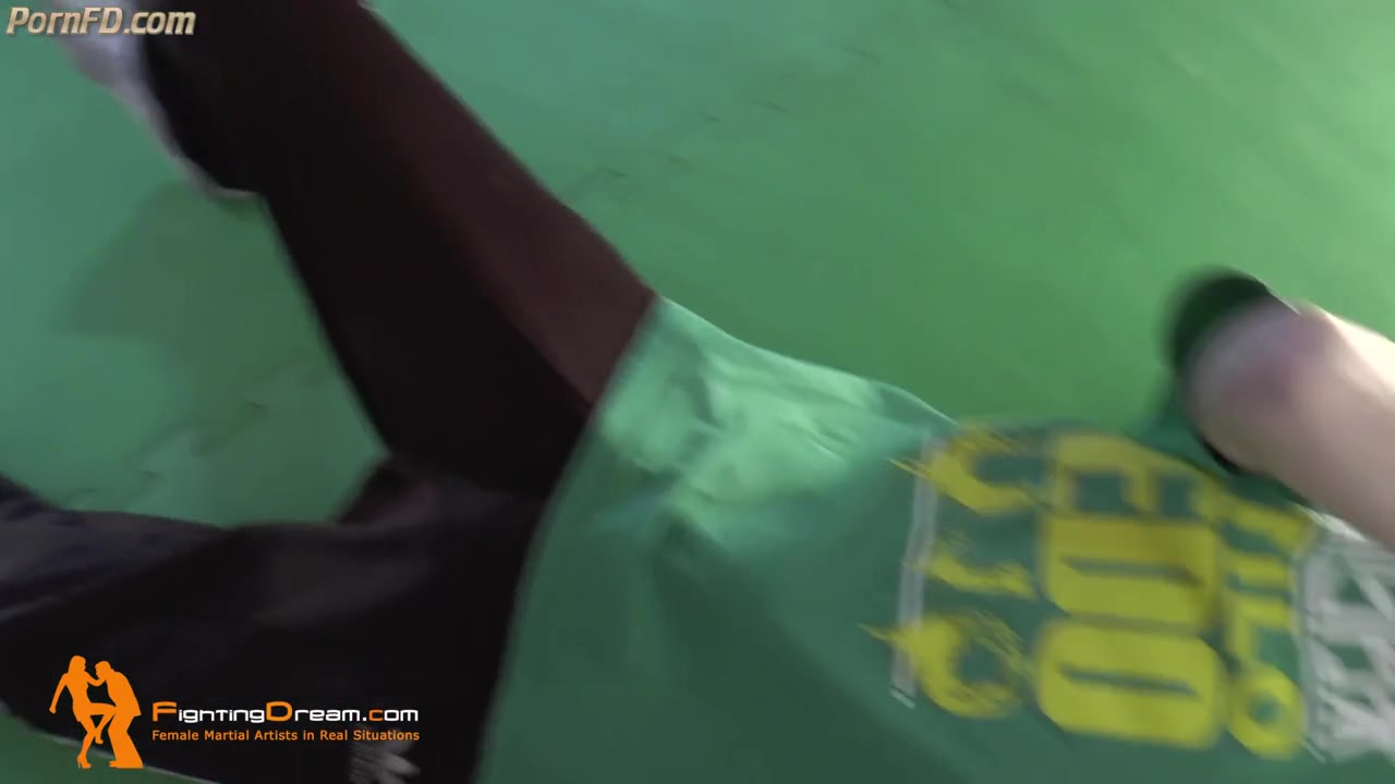 Muscled Taekwondo girl hits man