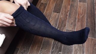 Schoolgirl Show Feet in Knee Socks and Change Dress knee socks Nylon Pantyhose foot fetish part 2