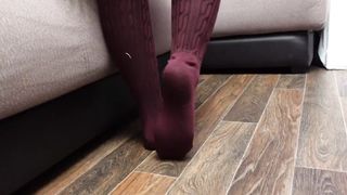 Schoolgirl Show Feet in Knee Socks and Change Dress knee socks Nylon Pantyhose foot fetish