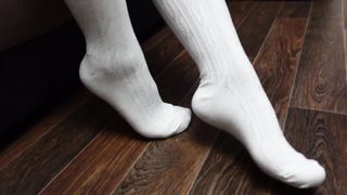 Schoolgirl Show Feet in Knee Socks and Change Dress knee socks Nylon Pantyhose foot fetish