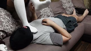 Slave kiss feet Schoolgirl Mistress femdome stockings white Knee Socks foot fetish collar masturbate