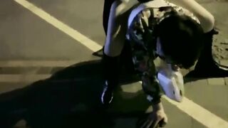 Chinese mistress feeding her dog in public