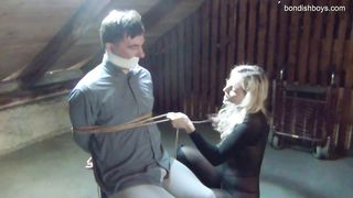 She ties him to a chair and gags him in the attic 42