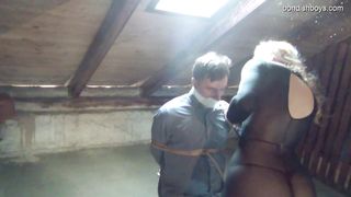 She ties him to a chair and gags him in the attic 42