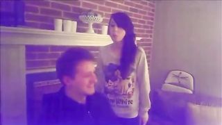 Two girls spit in mans mouth