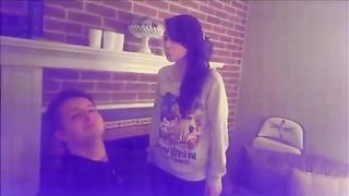 Two girls spit in mans mouth