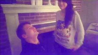 Two girls spit in mans mouth