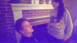 Two girls spit in mans mouth