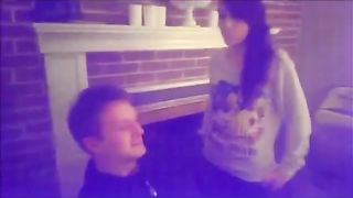 Two girls spit in mans mouth