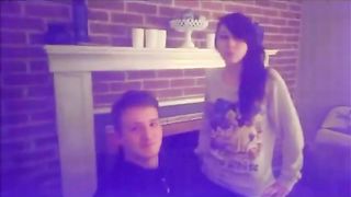 Two girls spit in mans mouth