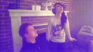 Two girls spit in mans mouth