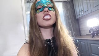 I spit in the slave's face the slave sniffs my tights and licks my drool off the floor