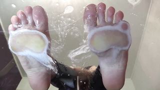 Eva . Look at my feet! Lick my drool slave! Open your mouth I will spit