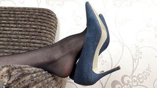 Under Sweet Weight - Sara - Shoes Dangling in Black Stockings