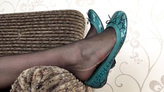 Under Sweet Weight - Sharon - Flats Dangling and Teasing in Stockings