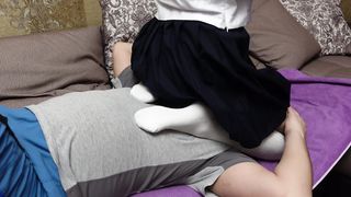 Sexy schoolgirl sit on face slave. facesitting Femdome school uniform sexwife foot fetish