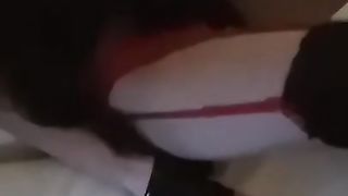 Husband in stockings films as strangers use his slut wife's holes