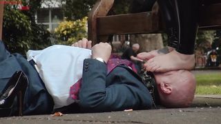 CRUEL ENGLISH FEMDOM - Mistress Evilyne - VERY PUBLIC FOOT SLAVE
