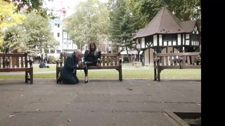 CRUEL ENGLISH FEMDOM - Mistress Evilyne - VERY PUBLIC FOOT SLAVE