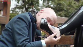 CRUEL ENGLISH FEMDOM - Mistress Evilyne - VERY PUBLIC FOOT SLAVE