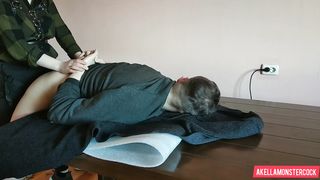 Amateur Girl Hard Pegging his Ass on the Table - Hot Femdom Strapon