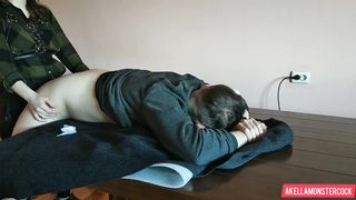 Amateur Girl Hard Pegging his Ass on the Table - Hot Femdom Strapon