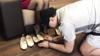 Femdome Bound Slave Lick Clean Shoes Mistress Handcuffs