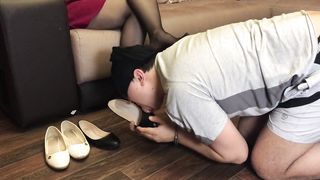 Femdome Bound Slave Lick Clean Shoes Mistress Handcuffs