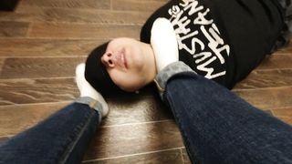 SLAVE LICK FEET MISTRESS IN White Socks and PANTYHOSE NYLON FOOT WORSHIP