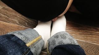 SLAVE LICK FEET MISTRESS IN White Socks and PANTYHOSE NYLON FOOT WORSHIP