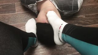 Femdome Slave in Handcuff Worship Sport Socks Mistress