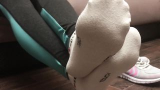 Femdome Slave in Handcuff Worship Sport Socks Mistress