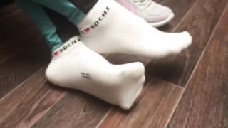 Femdome Slave in Handcuff Worship Sport Socks Mistress