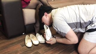 Femdome Bound Slave Lick Clean Shoes Mistress Handcuffs