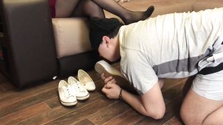 Femdome Bound Slave Lick Clean Shoes Mistress Handcuffs