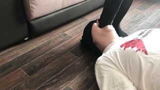 Home Facesitting Femdome in Black Pantyhose Stockings