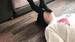 Home Facesitting Femdome in Black Pantyhose Stockings