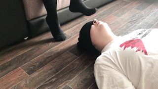 Home Facesitting Femdome in Black Pantyhose Stockings