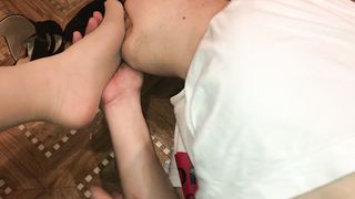 Femdome Slave Lick Shoes and Feet Toes in Pantyhose