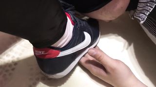 Slave Licks Sneakers to Mistress