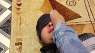 Femdome Slave Lick and Kiss Foot Feet in Socks Nylon Pantyhose Home