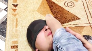 Femdome Slave Lick and Kiss Foot Feet in Socks Nylon Pantyhose Home