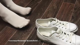 Femdome Slave Kiss Lick Nylon Socks Gag Schoolgirl Cunnilingus FACESITTING