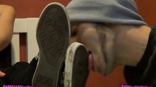 GoddessesFootboy - Cruel Bitches order slave To Lick Their Waitressing Shoes