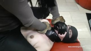 Mistress gaia smothers slavegirl with gloves